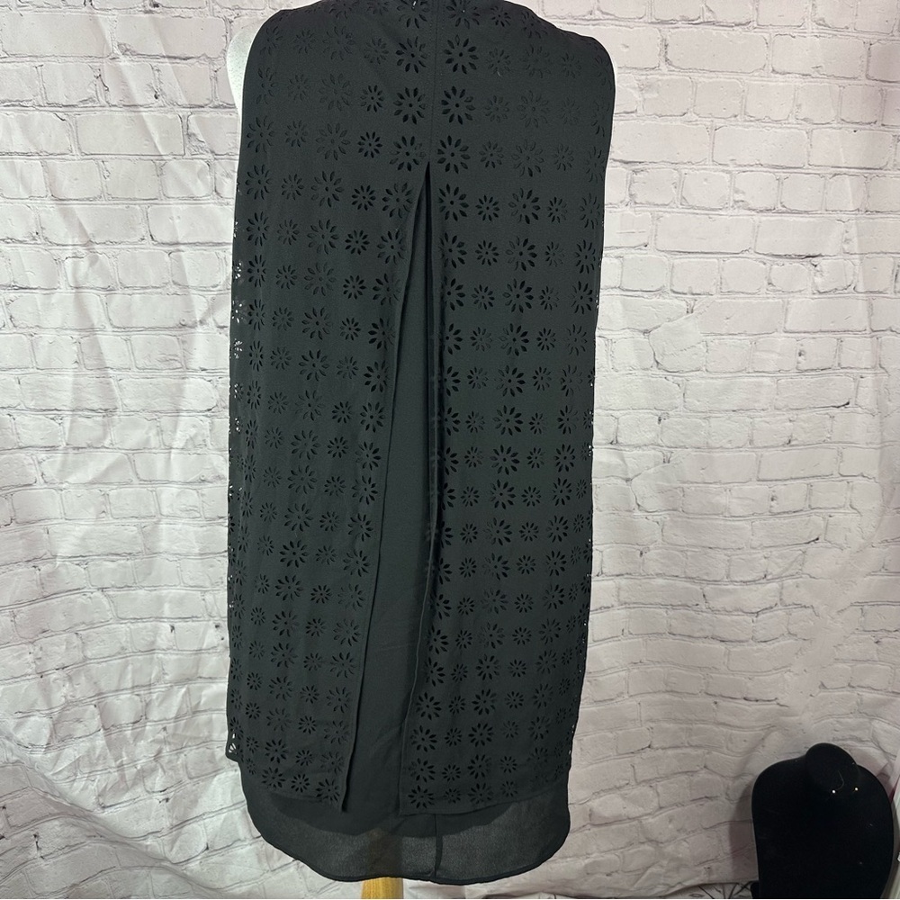 Neiman Marcus Black Eyelet layered shift Dress sz L sleeveless minimalist - Picture 3 of 9